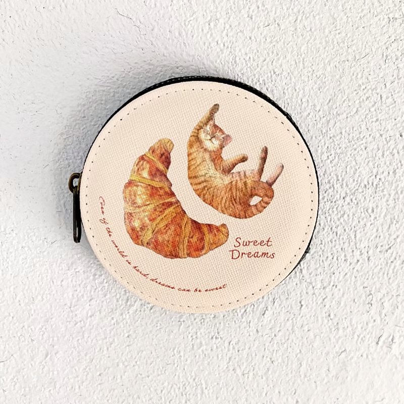 SWEET DREAMS_猫与羊角面包 / 原创圆形零钱包 - 零钱包 - 其他材质 粉红色