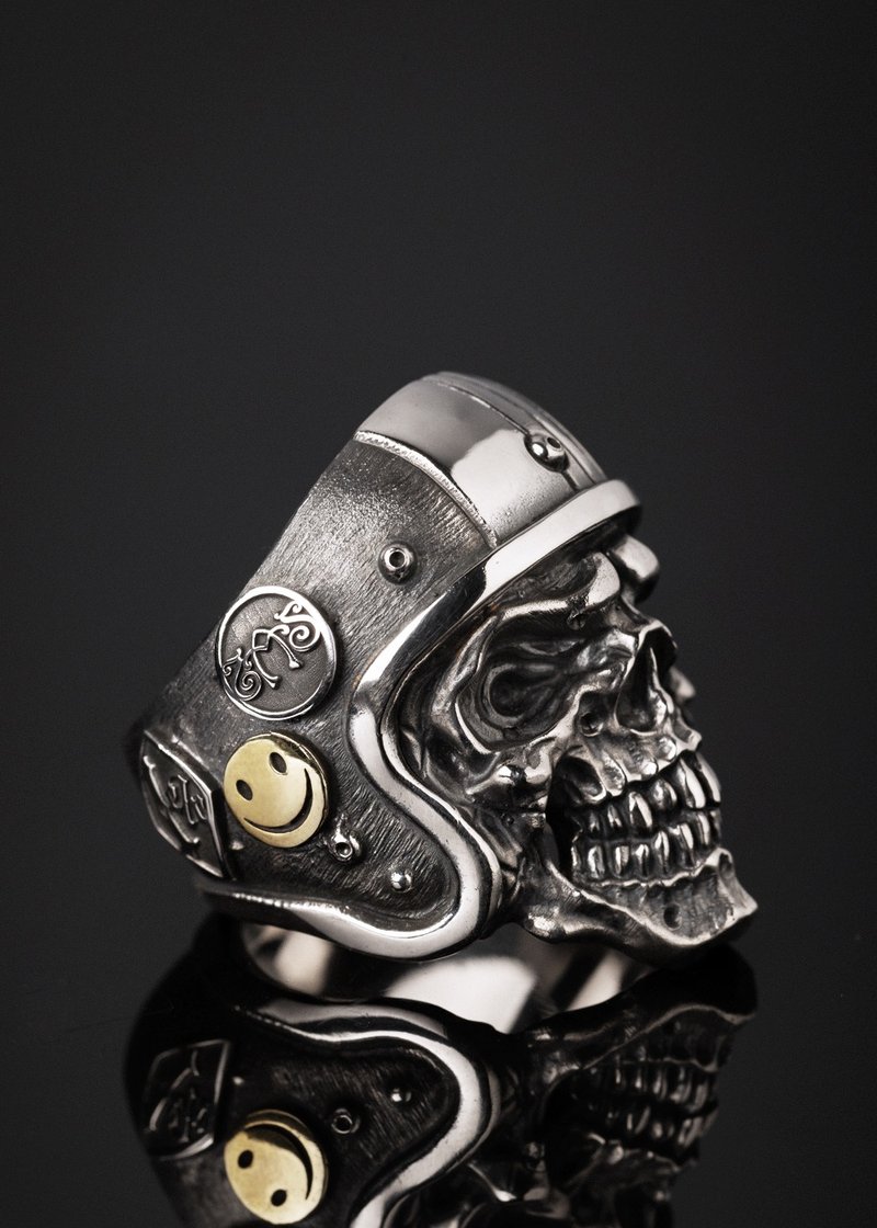 安全帽骷髅徽章戒指  | Freedom Helmets Skull Ring Let's Ride - 戒指 - 纯银 银色