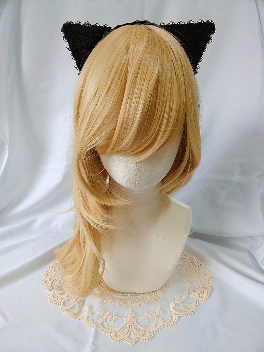 【玫瑰少女的喃】黑色猫耳玫瑰雪纱发带丨甜美萝莉塔 Lolita - 发饰 - 聚酯纤维 黑色