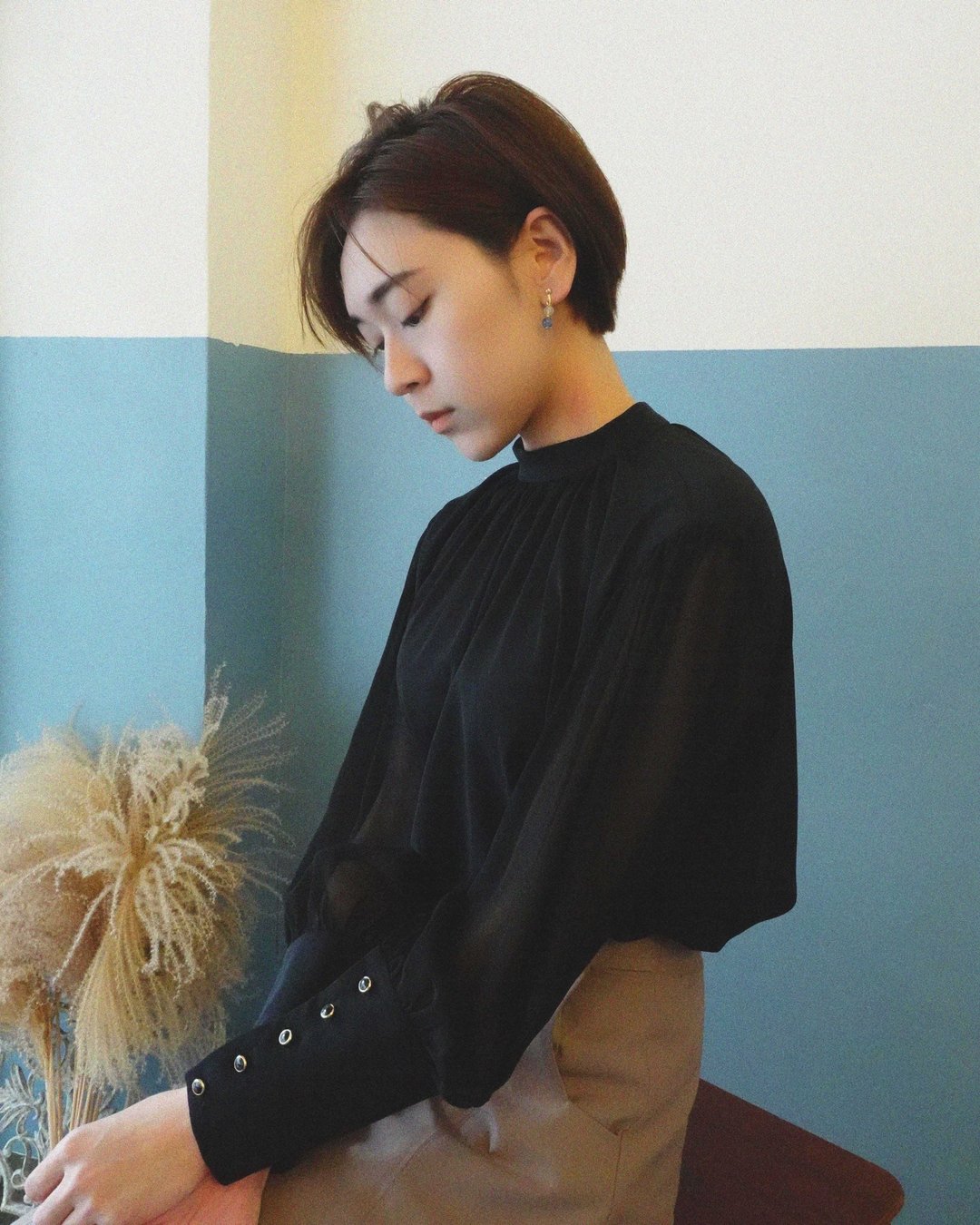 复古宫廷袖衬衫 // 女爵黑 - 女装衬衫 - 聚酯纤维 