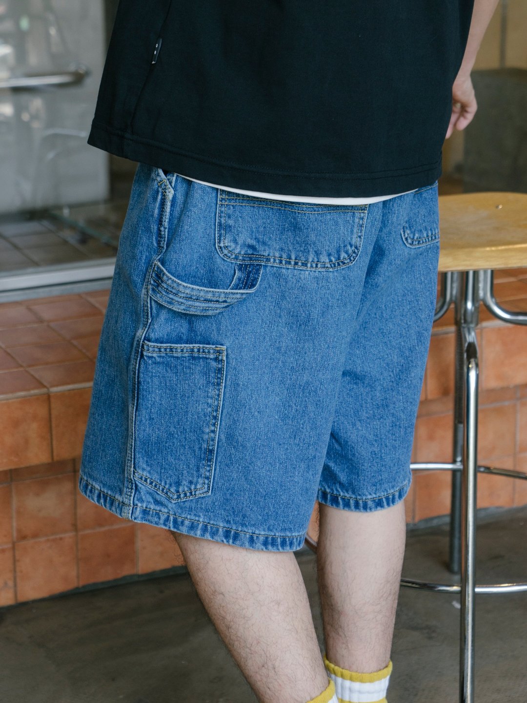 SHORTS 洗水工裝牛仔短褲 日系潮流美式復古多袋單寧夏季休閒褲 - 男士短裤 - 棉 蓝色