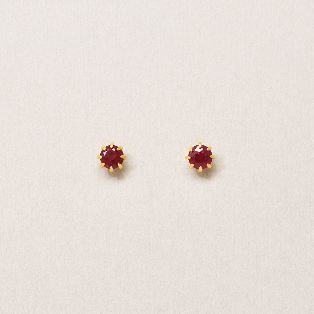 【Second Earrings】 18K 红宝石耳环 (黄金) - 耳环/耳夹 - 贵金属 