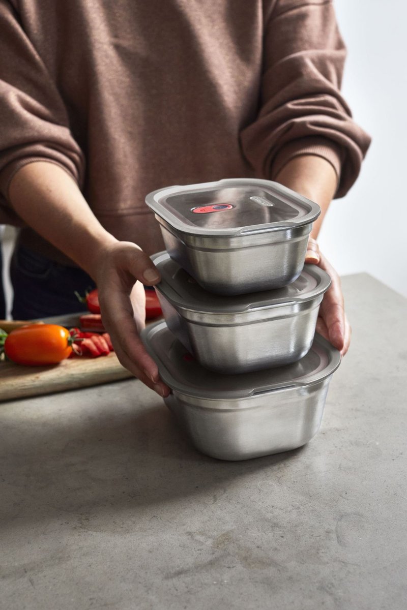 微波炉食物盒 (不锈钢) 3件装 (600ml / 900ml / 1200ml) - 便当盒/饭盒 - 不锈钢 