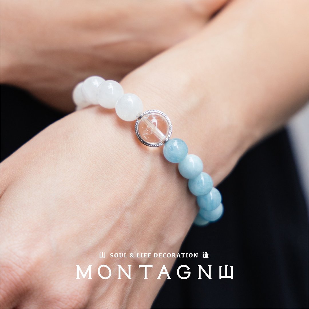 【Montagne】Lunara 丨月海之光丨海蓝宝。月光石。白水晶手链 - 手链/手环 - 水晶 