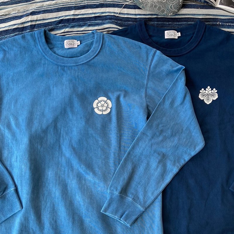 MajorFolk 植物蓝染 日系indigo 梧桐叶樱花靛蓝色 重磅男长袖T恤 - 男装上衣/T 恤 - 棉．麻 