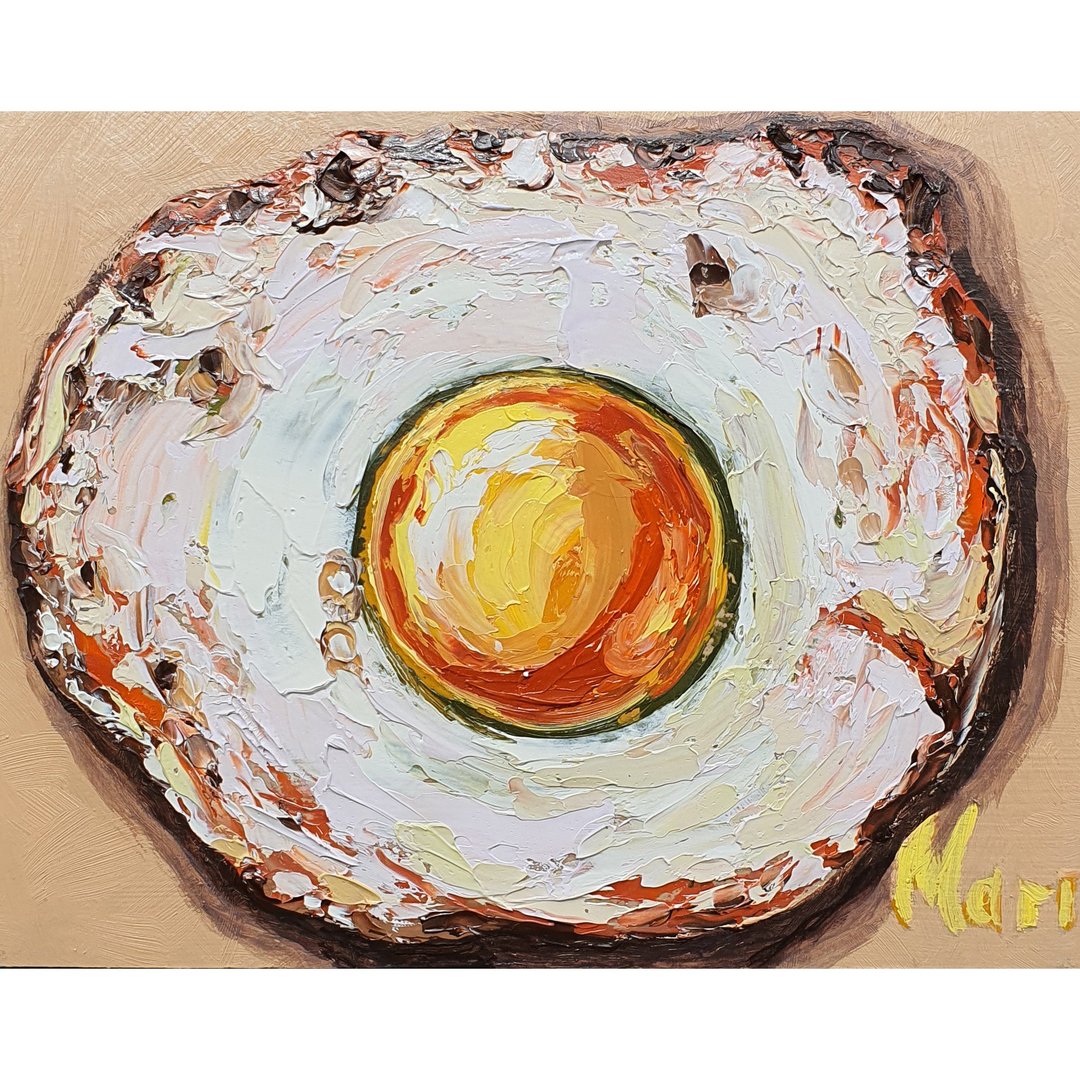 鸡蛋画午餐食品原创艺术品早餐煎蛋卷墙壁艺术晚餐 - 海报/装饰画/版画 - 其他材质 卡其色