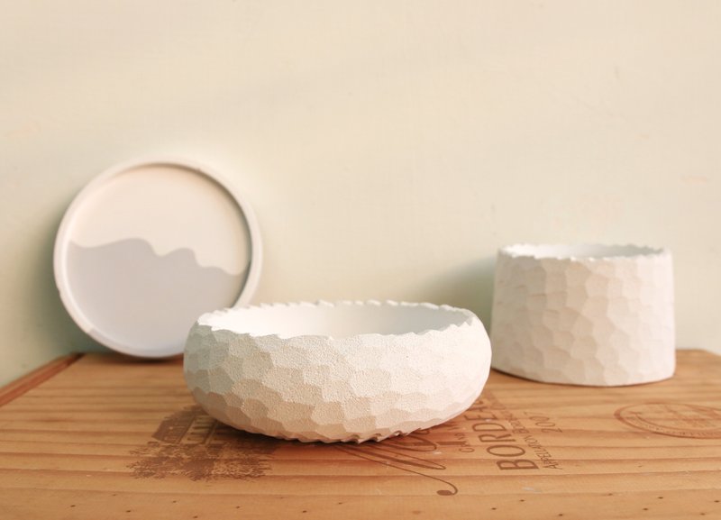 水泥花盆 /白圆棱【无植物】 - 植栽/盆栽 - 水泥 白色