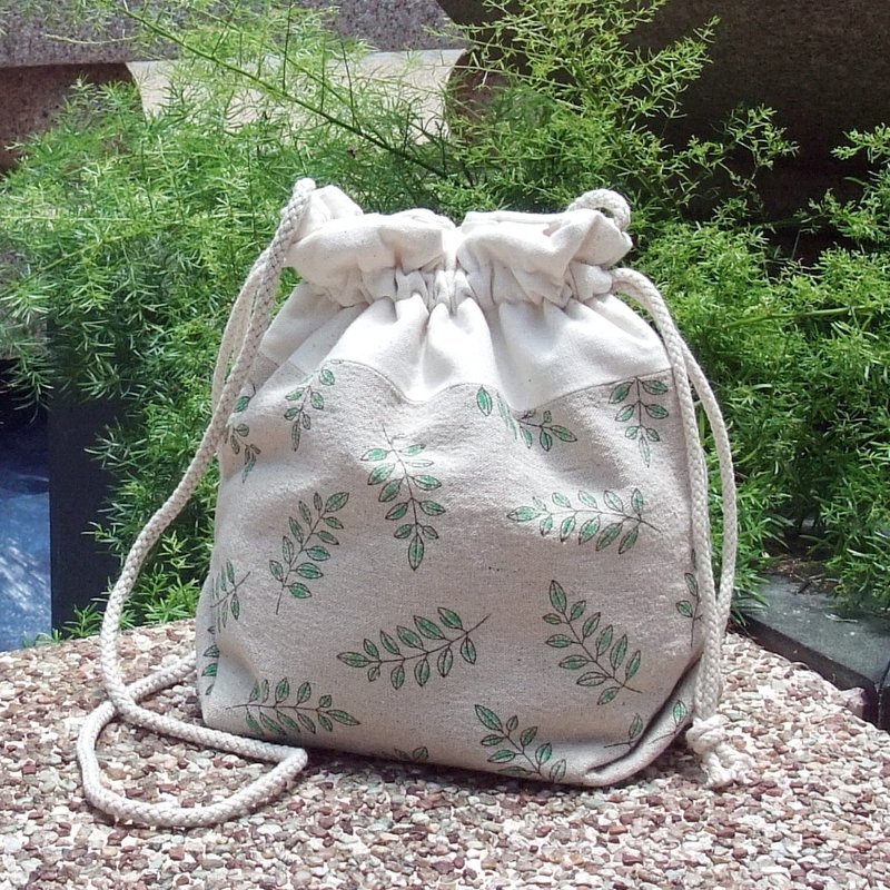 三合一肩背/斜背/手提束口水桶包  ~  小叶子(A4) - 侧背包/斜挎包 - 棉．麻 绿色