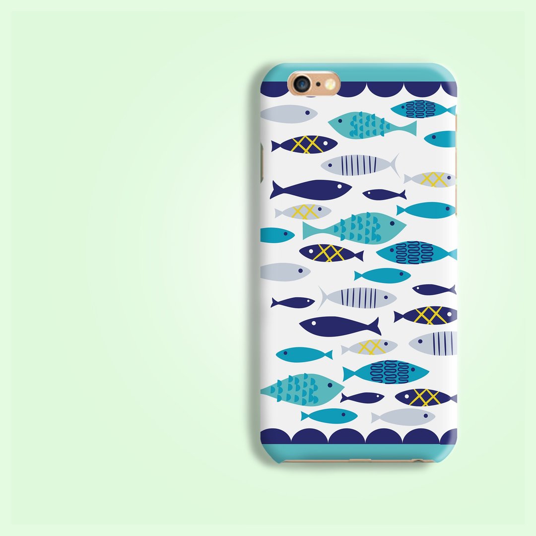 蓝色系 几何 鱼儿 小鱼 图案 磨砂 手机壳  硬壳 保护壳 保护套  for iPhone 4 4S 5 5S SE 6 6S 7 Plus Samsung Galaxy S6 S7 edge Note HTC LG Nexus HTGNP07 - 手机壳/手机套 - 塑料 多色