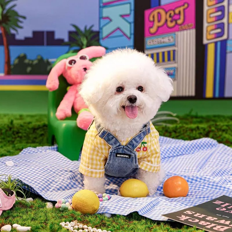 mookipet狗狗夏天衣服可牵引绳泰迪宠物小型犬牛仔背心背带 - 衣/帽 - 棉．麻 蓝色