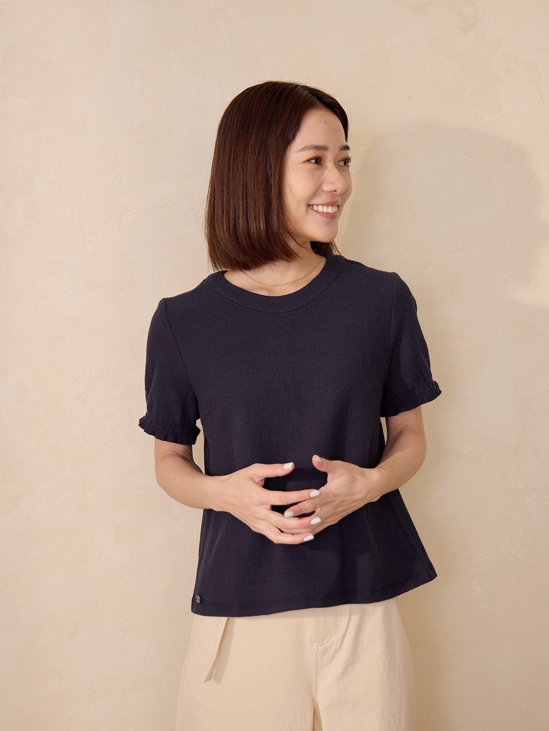 圆领花摆短袖-凉风 - 女装 T 恤 - 其他人造纤维 蓝色