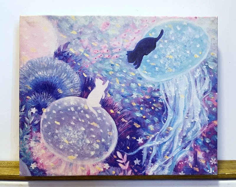 黑白猫神秘之旅插画复制无框画油画布连木框 - 海报/装饰画/版画 - 颜料 蓝色