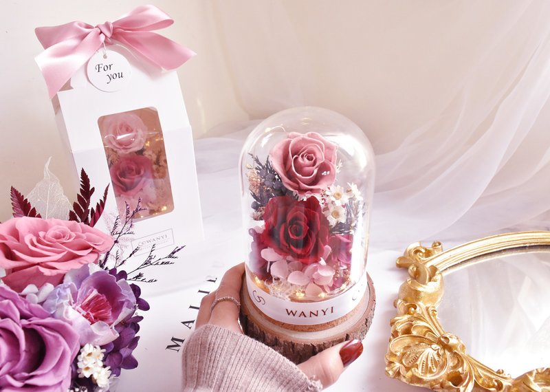 玫瑰花/康乃馨玻璃罩  干燥花 永生花 夜灯 婚礼 母亲节礼物 毕业 - 干燥花/捧花 - 植物．花 多色