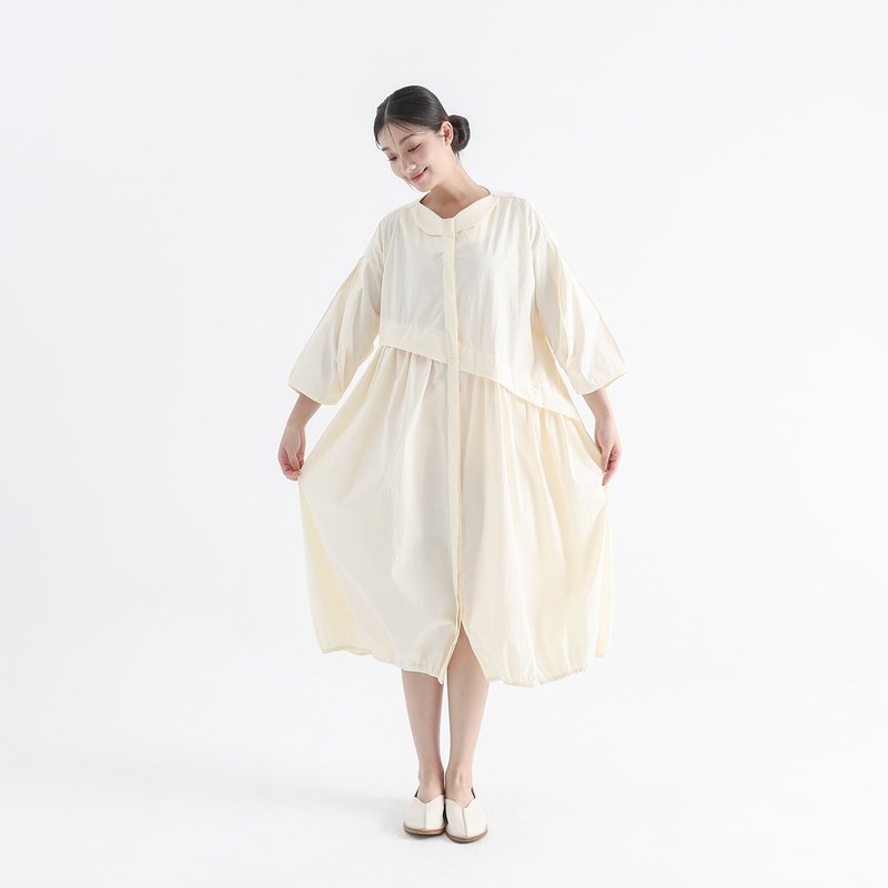 Gupan_顾盼宽版洋装_24AF101_米白 - 洋装/连衣裙 - 聚酯纤维 白色