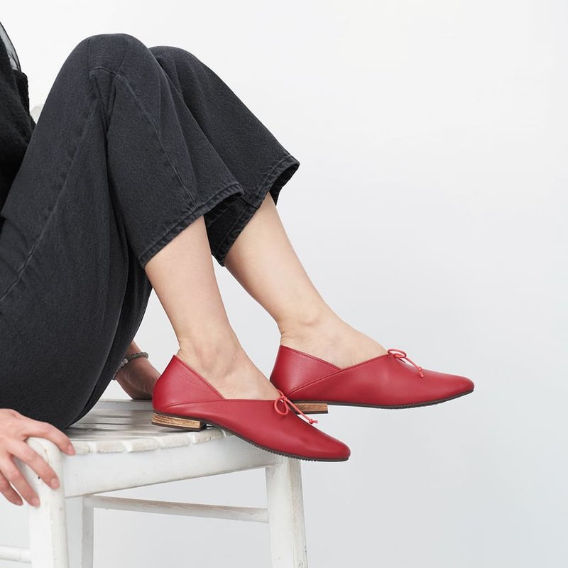 零码【气质维也纳】极软羊皮蝴蝶结芭蕾舞鞋_纯真红 - 芭蕾鞋/娃娃鞋 - 真皮 红色