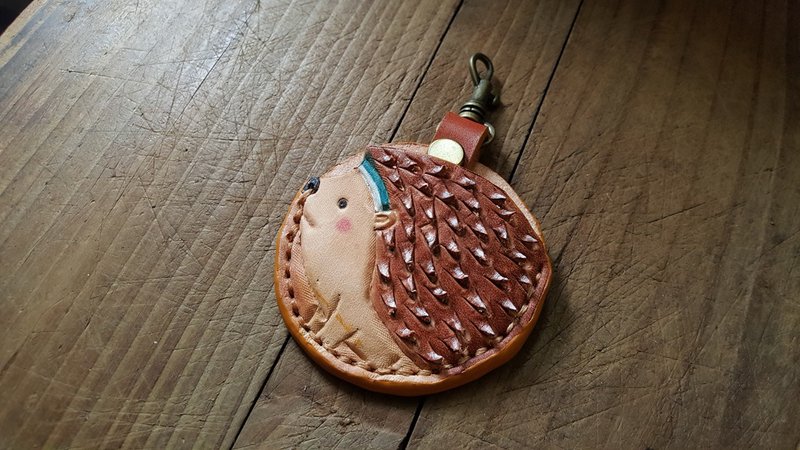 可爱运动风 小刺猬  gogoro 钥匙 纯牛皮皮革套 - 钥匙链/钥匙包 - 真皮 咖啡色