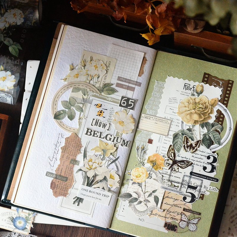 花染 复古枝花卉 PET 和纸胶带 - 纸胶带 - 纸 多色