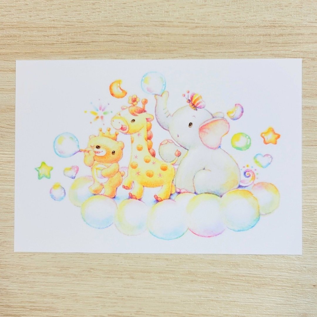 吹泡泡插画 明信片 2张组 - 卡片/明信片 - 纸 白色