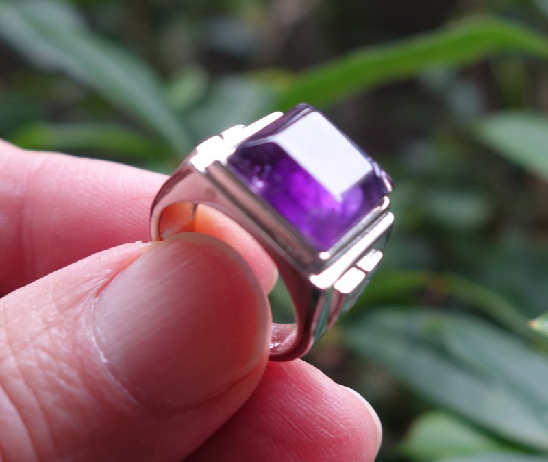 天然紫水晶 戒指8.6克 男戒 活口指环 水晶 净透 干净 #山奇艺术 - 戒指 - 玉石 紫色