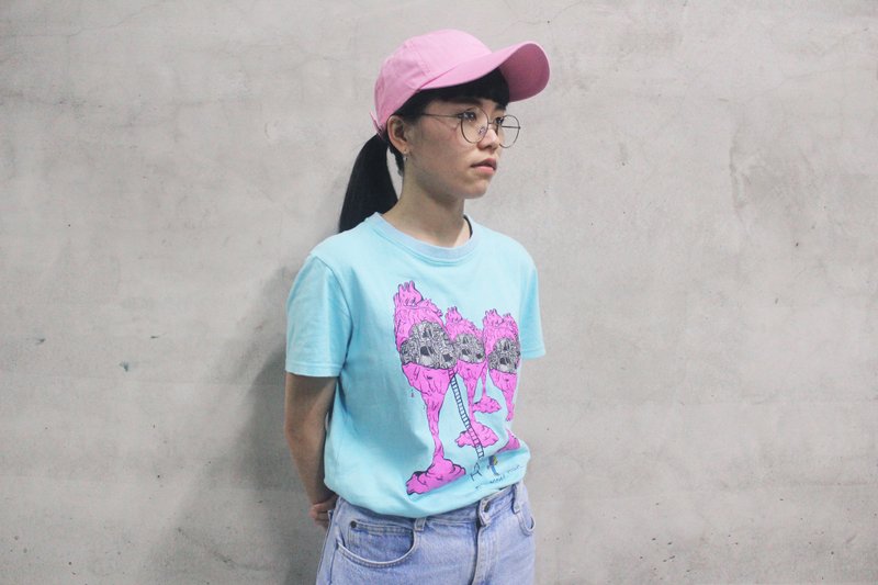 FIX YOUR HEART TEE 机械心脏T恤 (粉蓝) - 女装 T 恤 - 棉．麻 蓝色