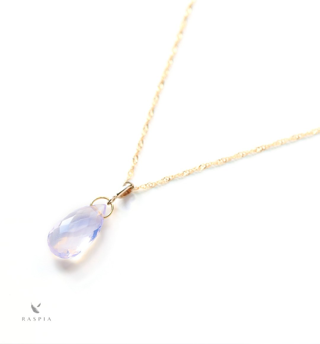 K10 Single scorolite (flat drop) necklace charm ~BOURGEON~ (chain set available) - 项链 - 宝石 紫色