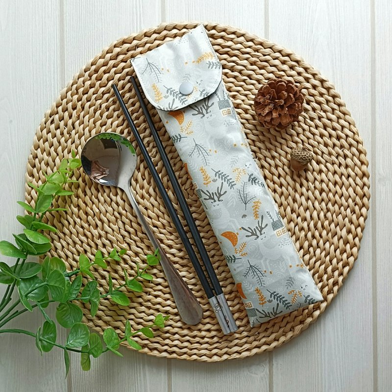 【防水餐具袋】雪花鹿 / 盥洗袋 - 餐刀/叉/匙组合 - 棉．麻 透明