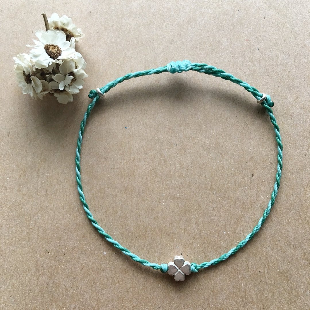 幸运草细手链 简约巴西蜡线 纯银编织手链 / 925 silver bracele - 手链/手环 - 其他金属 绿色