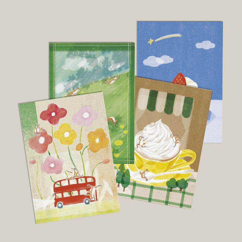 花间夏茶 | 明信片四入组 - 卡片/明信片 - 纸 