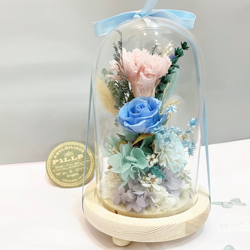 感谢有你一路相伴-永生康乃馨 干燥花玻璃花盅 小夜灯 - 干燥花/捧花 - 植物．花 蓝色
