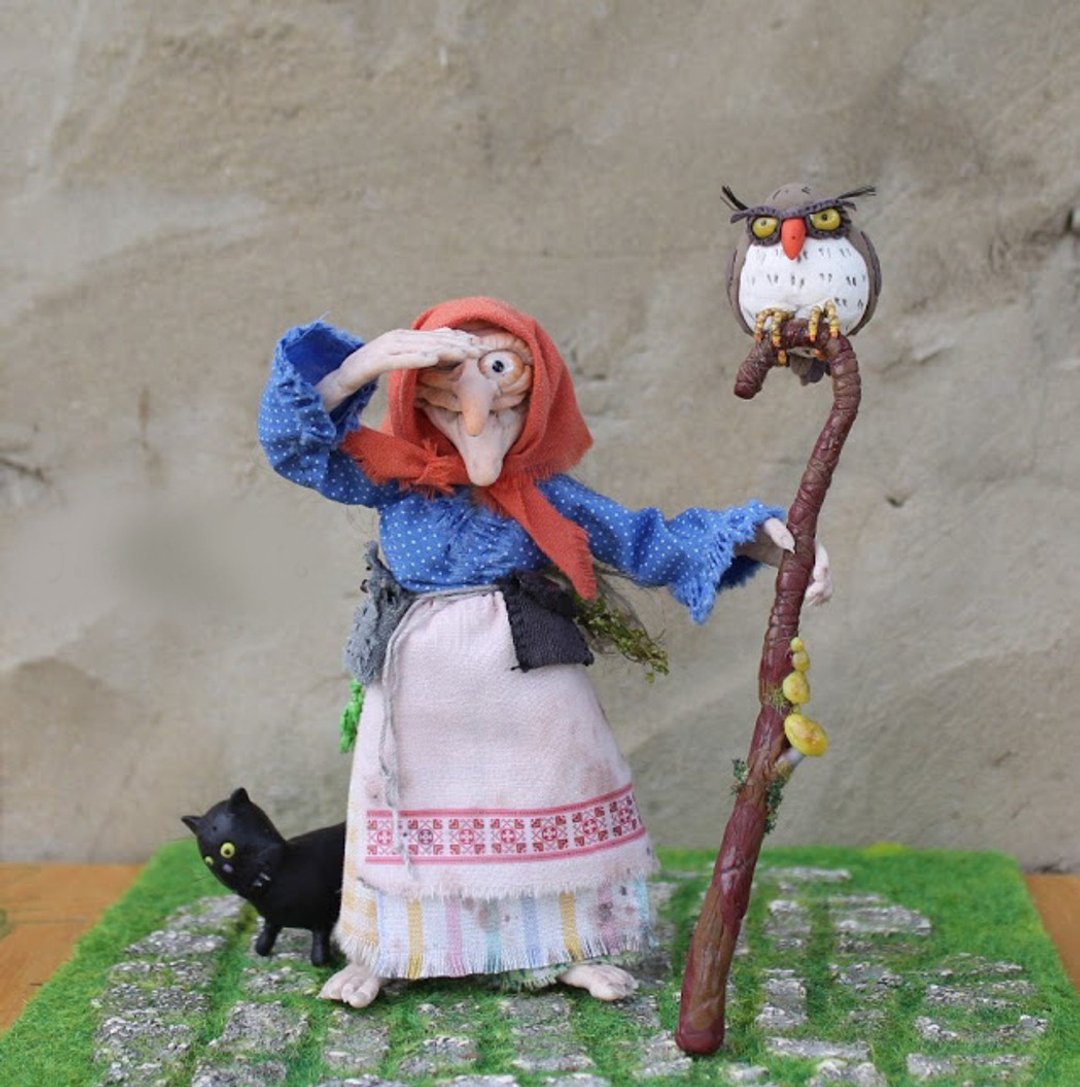 Russian Witch Baba Yaga Miniature Handmade OOAK art doll - 玩偶/公仔 - 粘土 