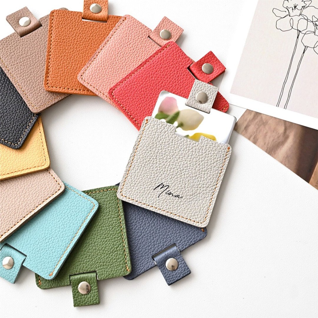 Pocket Mirror, Personalized [Shrink Leather] Compact Mirror, Hand Mirror, Present, Petite Gift, Mother's Day HS60K - 其他 - 真皮 灰色
