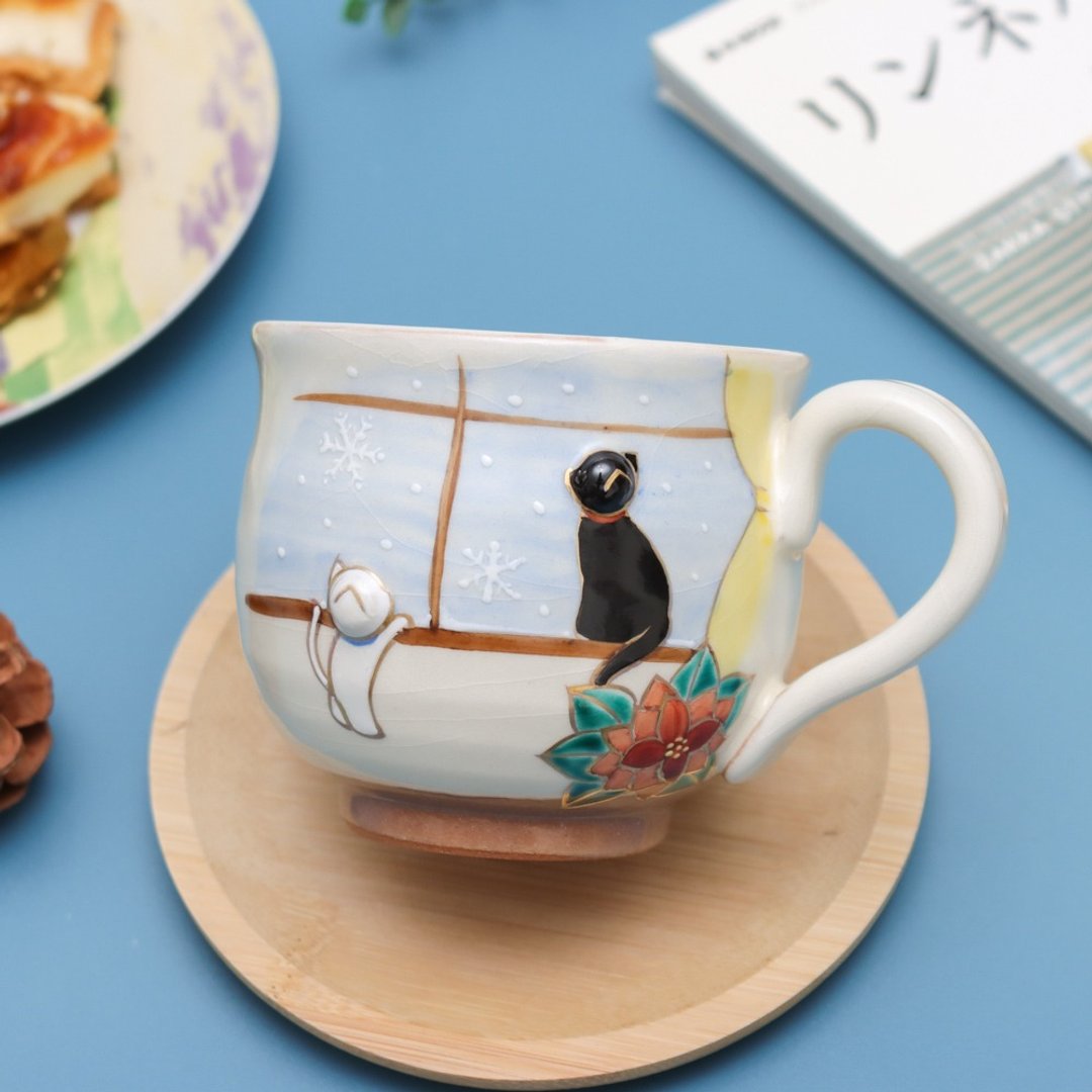 京烧立体马克杯 - 窗边猫 - 咖啡杯/马克杯 - 陶 