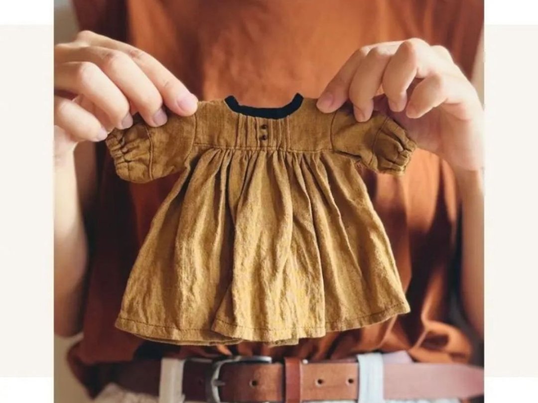 亚麻立领洋装 咖啡色 玩偶服 - 玩具/玩偶 - 棉 咖啡色