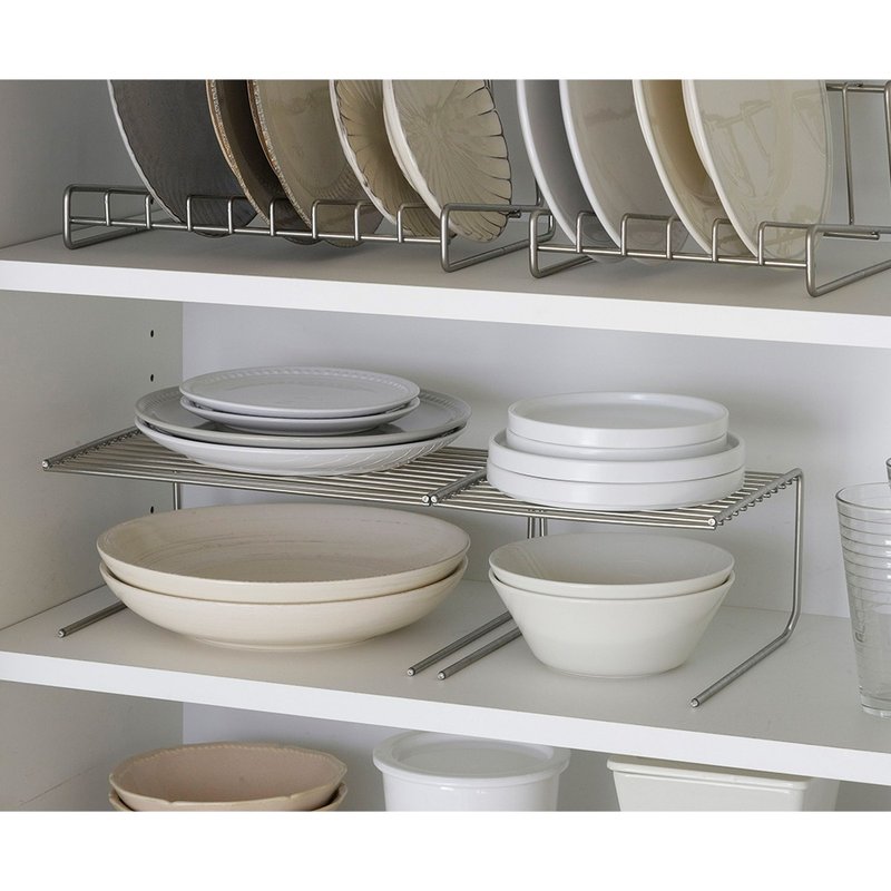 家事问屋日本制304不锈钢双层两用碗盘收纳架18cm - 厨房用具 - 不锈钢 银色