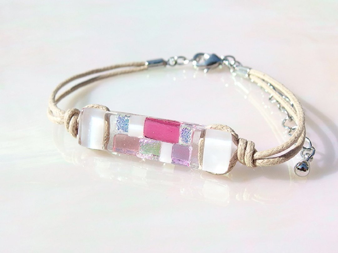 Snow glass (Yuki [light snow]) bracelet / anklet [length, metal free choice] [made-to-order] - 手链/手环 - 玻璃 黑色