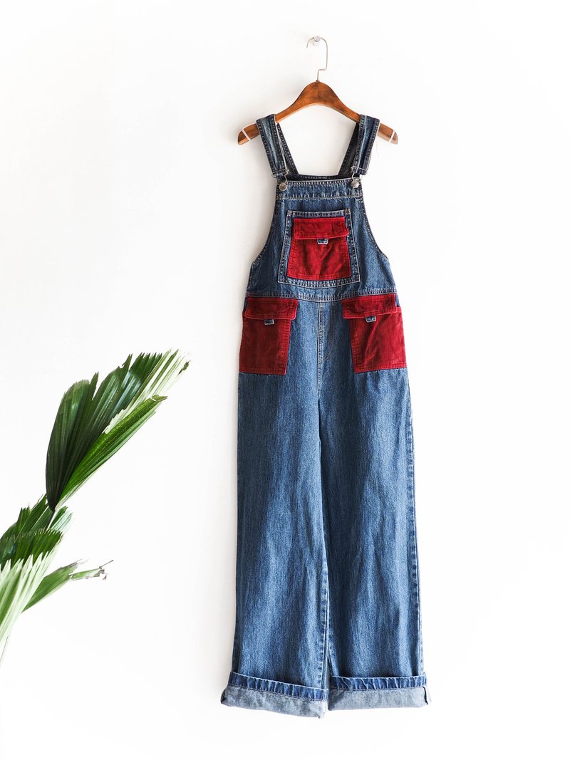 河水山 - 和歌山优子枣红周末派对 连身丹宁吊带长裤 薄磅 中 - 背带裤/连体裤 - 棉．麻 蓝色