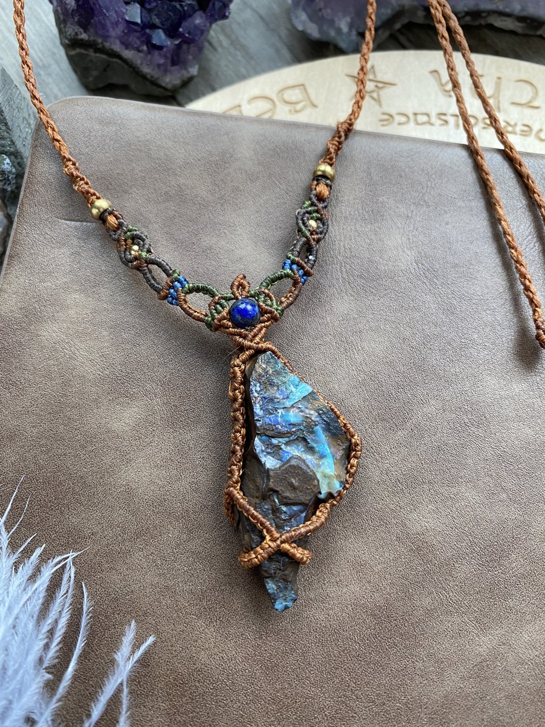 N577 民族风 铁矿石澳宝 (boulder opal) 原矿 铜珠 颈链 - 项链 - 宝石 咖啡色