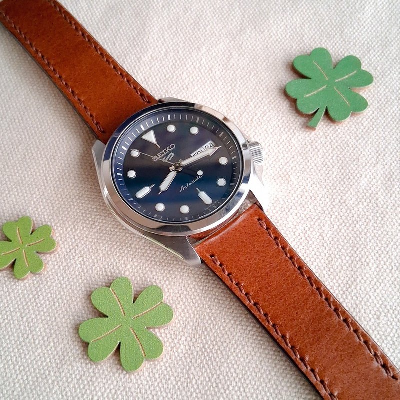 直耳通用皮革表带 / 快拆设计 / 手工制作 / 棕 - 表带 - 真皮 