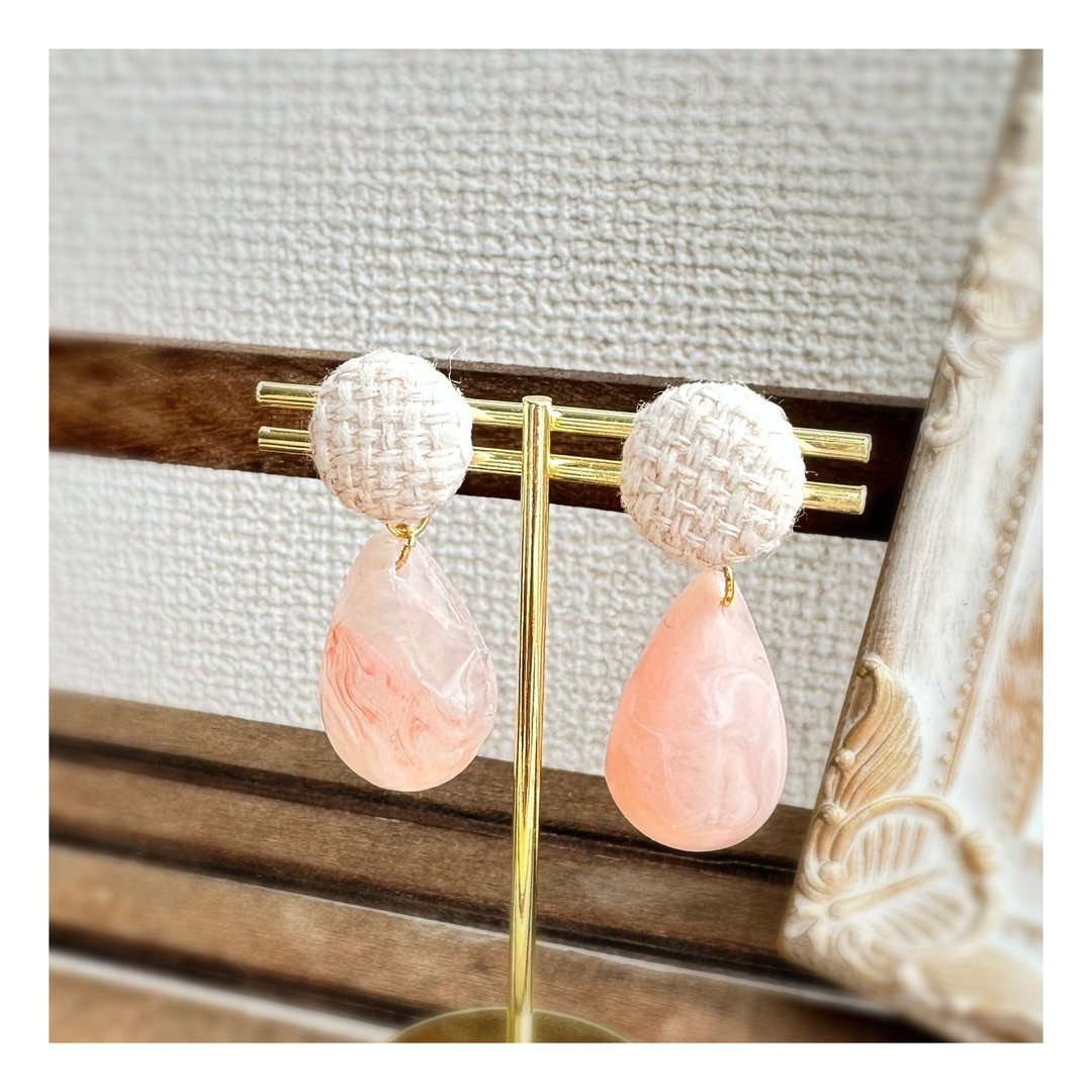 Earrings marble drop - 耳环/耳夹 - 树脂 粉红色