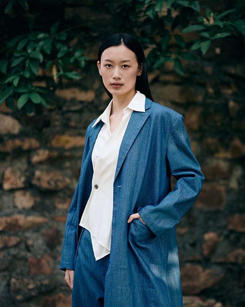 斜襟互搭长袖天丝白衬衫 恤衫 - 女装衬衫 - 其他人造纤维 白色