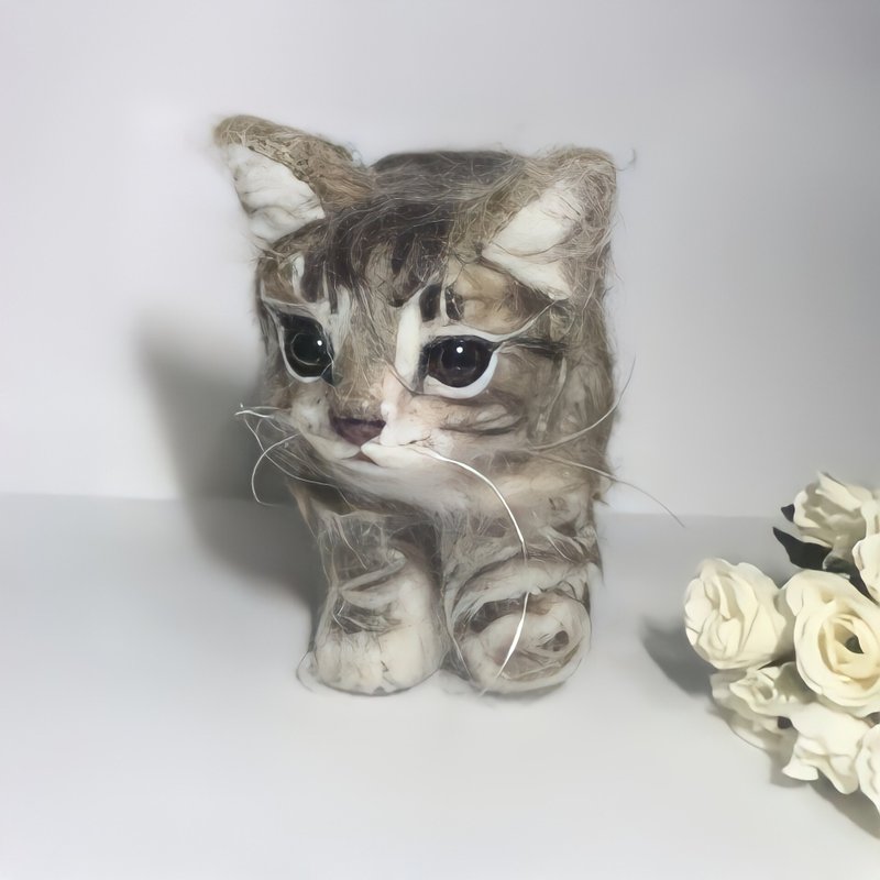 Wool felted  brown tabby kitten - 玩偶/公仔 - 羊毛 
