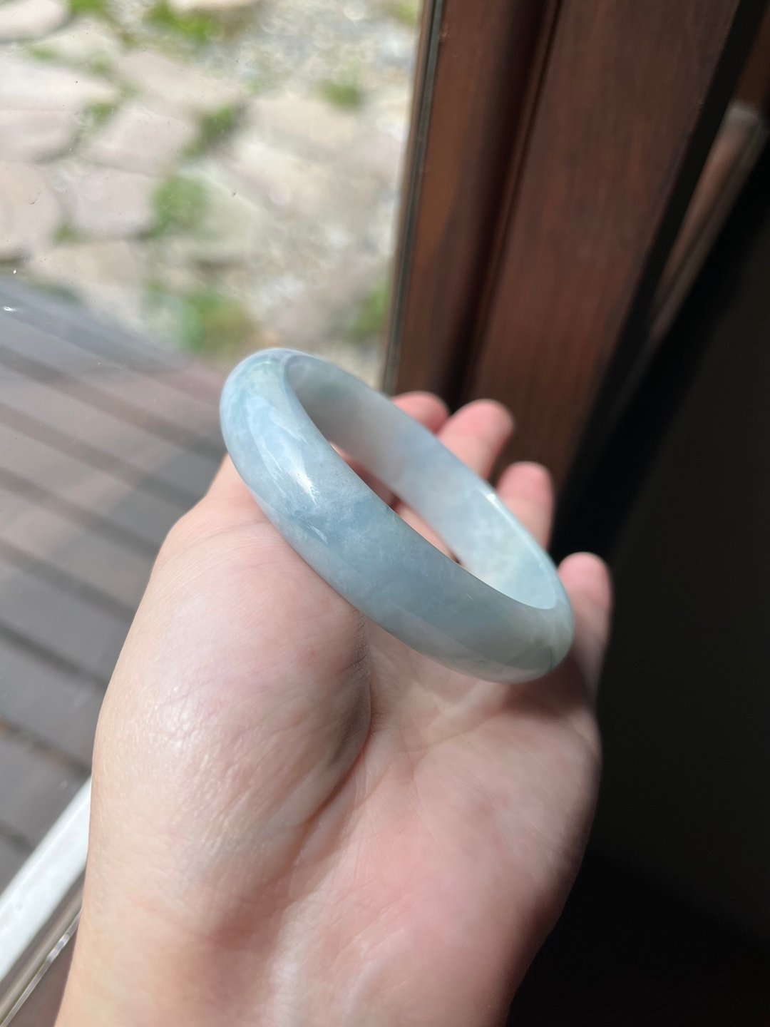 丨朦胧丨糯种蓝色翡翠手镯 圈口57.4 缅甸玉A货 - 手链/手环 - 玉石 蓝色