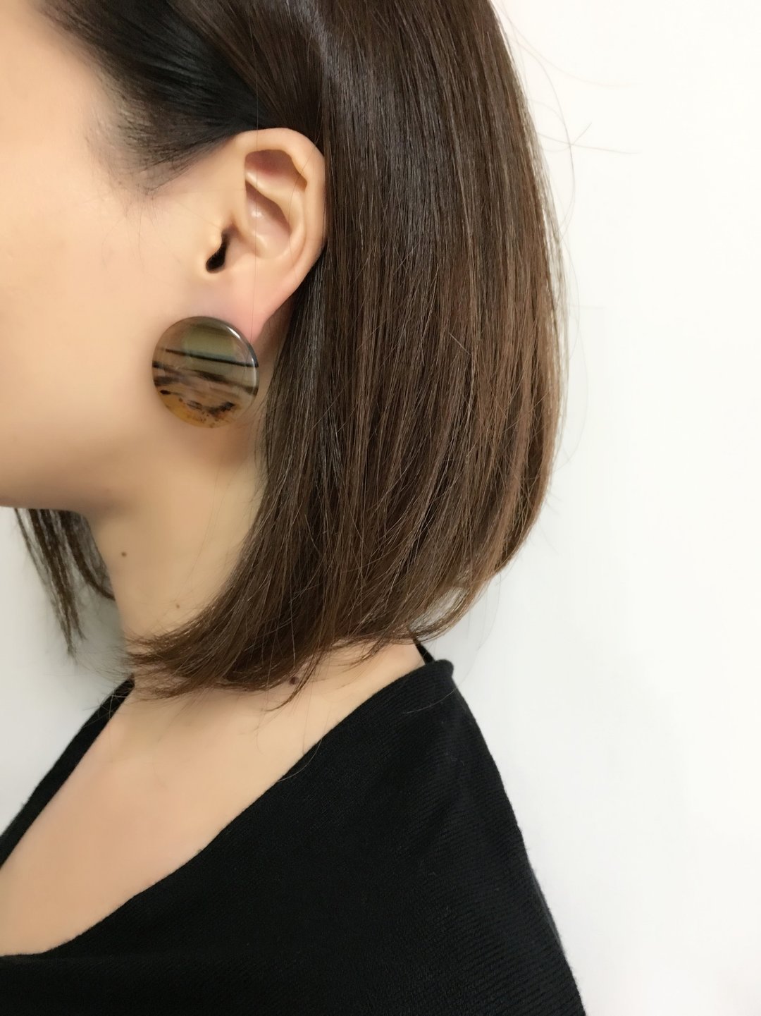 Montana agate big earrings - 耳环/耳夹 - 石头 咖啡色