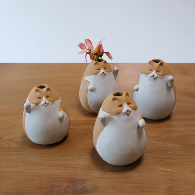 橘白猫花器 摆饰 - 花瓶/陶器 - 陶 橘色