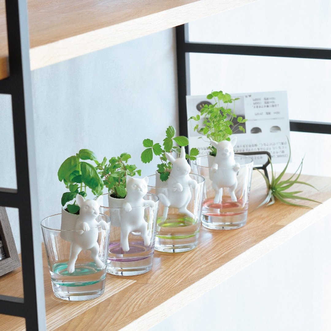 Hang Animals 仿真动物杯缘子水耕栽培盆器组 - 植栽/盆栽 - 陶 白色