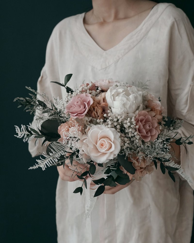 毕业七夕情人节花礼毕业花礼生日油画色系复古粉色玫瑰牡丹永生 - 干燥花/捧花 - 植物．花 粉红色