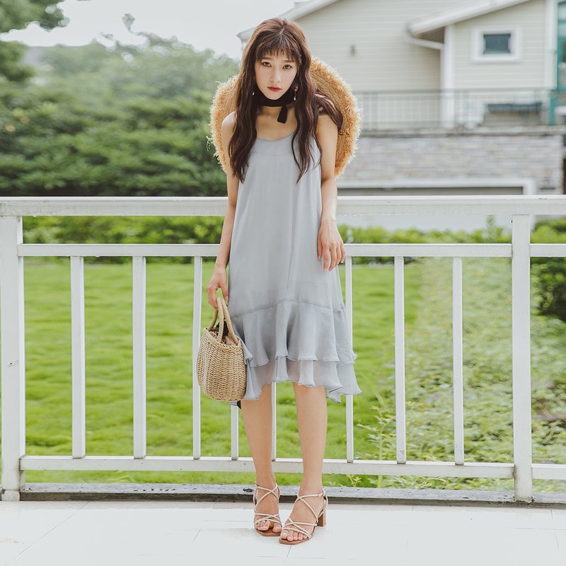 安妮陈文艺女装纯色无袖背带连身裙款洋装 8632 - 洋装/连衣裙 - 其他材质 灰色