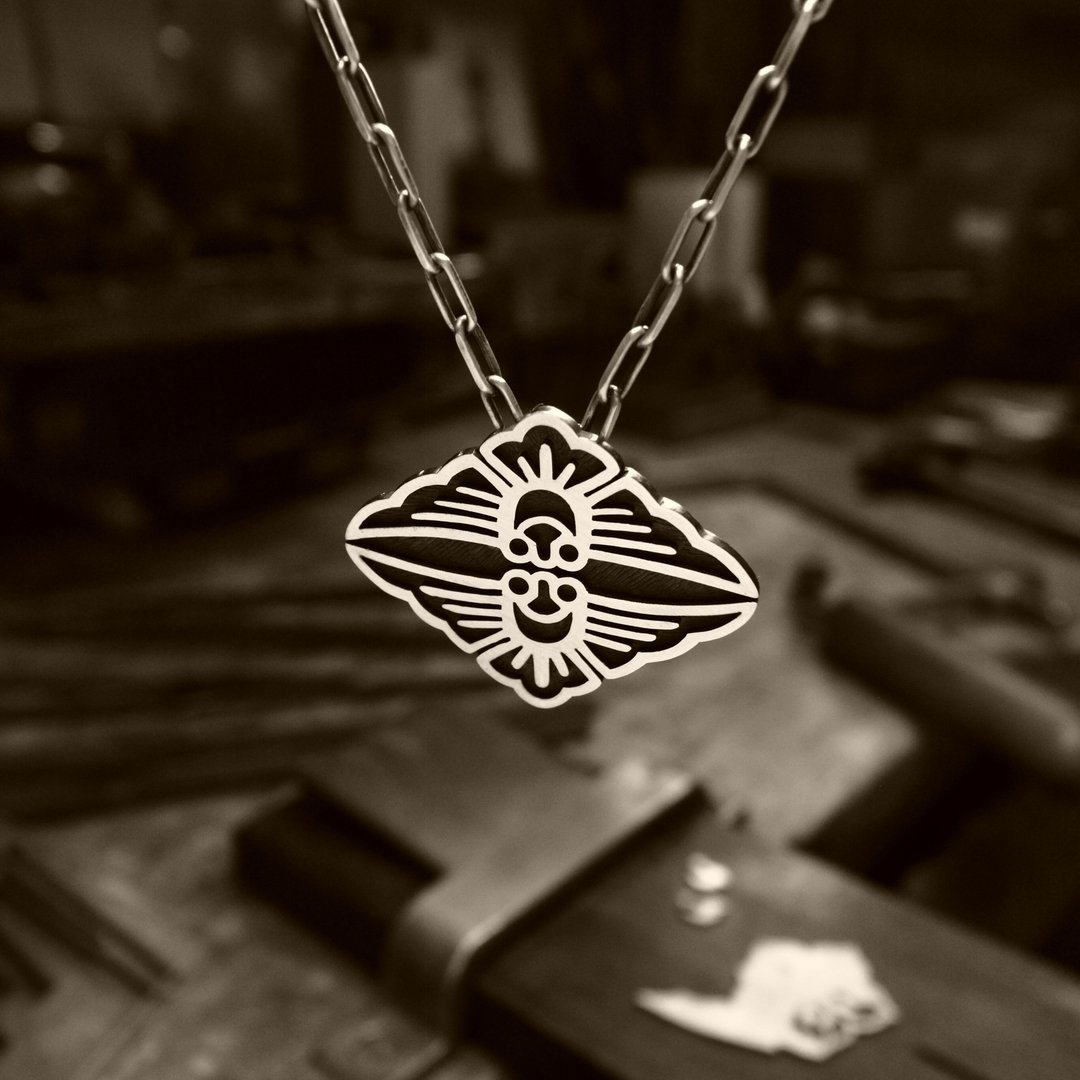 [Sparrow] Only one item Men's cute pendant necklace / Japanese pattern overlay Silver Magazine publication product - 项链 - 纯银 银色