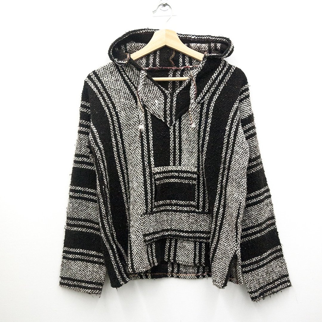baja hoodie 墨西哥帽tee 咖 直条纹 墨西哥制 连帽T 古着 二 - 中性连帽卫衣/T 恤 - 其他材质 咖啡色