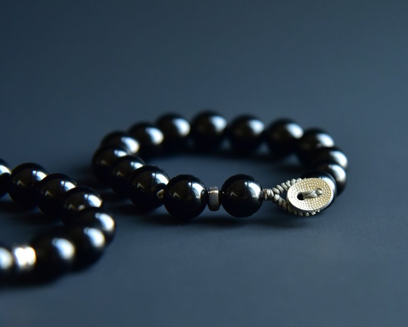 【Obsidian】天然黑曜石乌金纯黑简约男女款手串 - 手链/手环 - 水晶 黑色